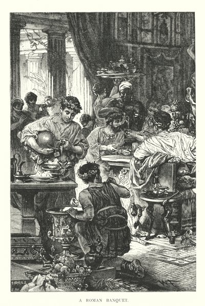 Een Romeins banket (gravure) door English School