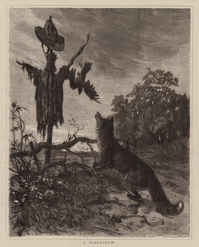 Een vogelverschrikker (gravure) door English School
