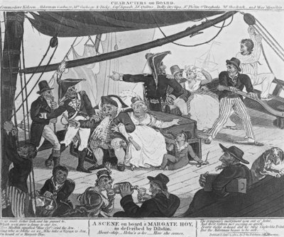 Een scène aan boord van een Margate Hoy, zoals beschreven door Dibdin, 1804 door English School