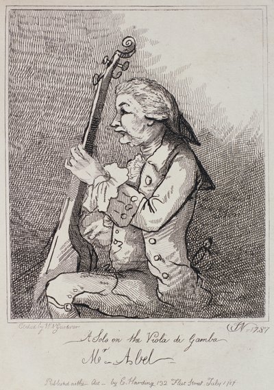 Een solo op de Viola da Gamba, Carl Friedrich Abel (1723-87) gegraveerd door William Nelson Gardiner (1766-1814) 1787 door English School