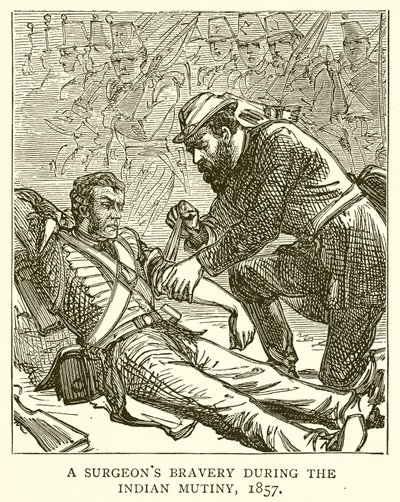 De Moed van een Chirurg tijdens de Indiase Muiterij, 1857 door English School