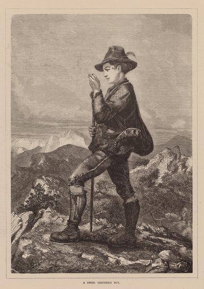 Een Zwitserse herdersjongen (gravure) door English School