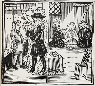 Een Vreselijke en Tijdige Waarschuwing voor Jonge Mannen, illustratie uit Chap-books of the Eighteenth Century door John Ashton, gepubliceerd 1882 door English School