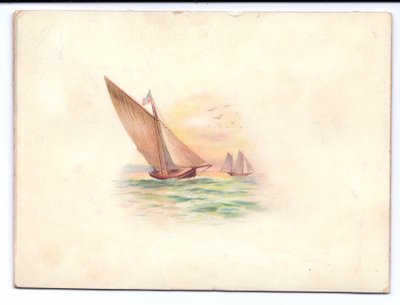 Een Victoriaanse nieuwjaarskaart met jachten die in het maanlicht zeilen, ca. 1895 door English School