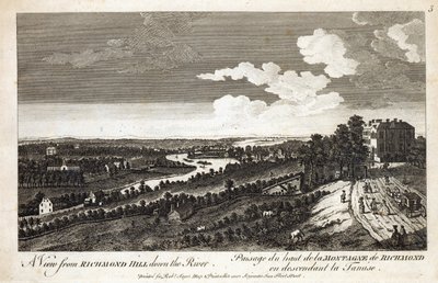 Een uitzicht vanaf Richmond Hill langs de rivier, gedrukt voor Robert Sayer Map en Printseller, Fleet Street door English School