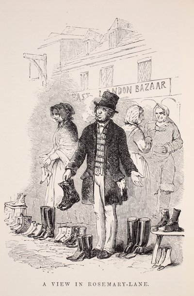 Een Uitzicht in Rosemary-Lane, illustratie uit London Labour and London Poor door Henry Mayhew, pub. 1862 door English School