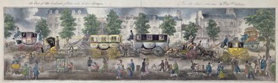 Een uitzicht op de boulevards van Parijs met de nieuwe rijtuigen, 1828 door English School