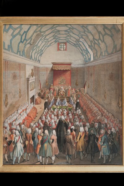 Uitzicht op het Hogerhuis, gegraveerd door Benjamin Cole door English School