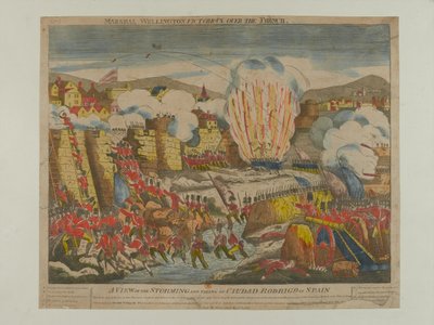 Een Zicht op de Bestorming en Inname van Ciudad Rodrigo in Spanje 1812, uitgegeven door Oliver en Boyd 1812 door English School