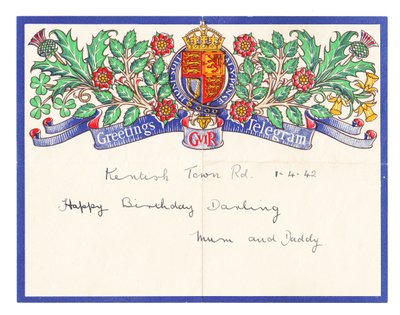Een verjaardagsgroet telegram, ca. 1942 door English School