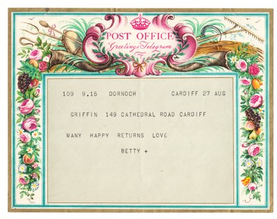 Een verjaardagsgroet telegram, ca. 1950 door English School
