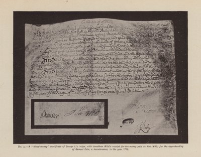 Een "bloedgeld" certificaat van George I." (litho) door English School