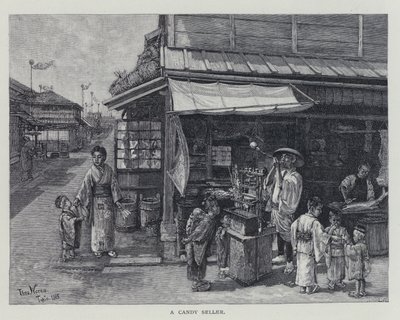 Een snoepverkoper (litho) door English School