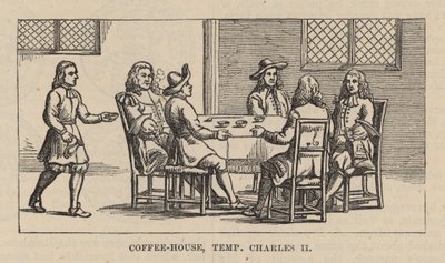 Een koffiehuis in het tijdperk van Karel II door English School
