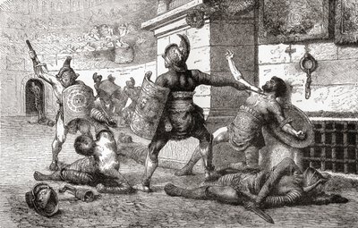 Een gevecht tussen gladiatoren in het oude Rome, uit Ward en Lock