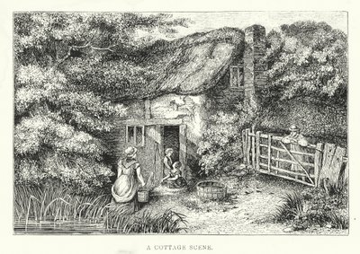 Een huiselijk tafereel (gravure) door English School