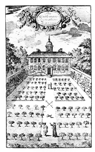 Een landhuistuin, uit The Gentlemens Recreation, door John Lawrence, gepubliceerd 1716 door English School