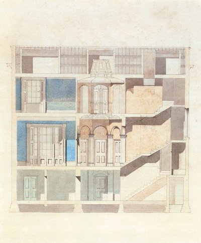 Een doorsnede ontwerp voor een klassiek herenhuis interieur, c.1840 door English School