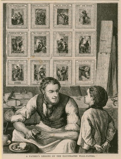 Een vaders lessen op de geïllustreerde behangpapieren door English School