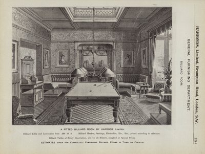 Een ingerichte biljartkamer door Harrods door English School