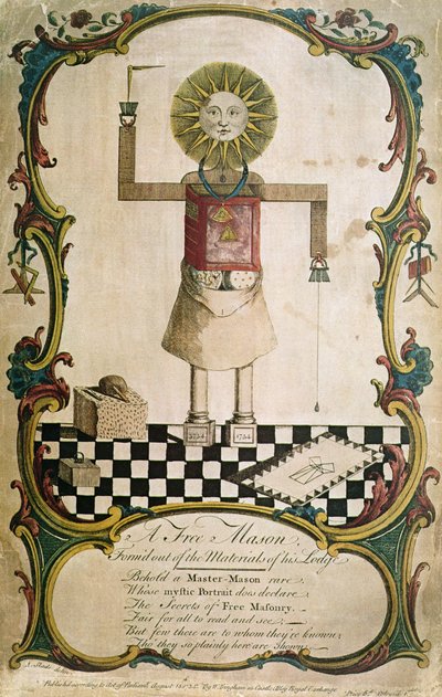 Een vrijmetselaar gesmeed door de gereedschappen van zijn loge, 1754 door English School