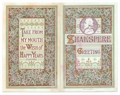 Een voor- en achterkant van een Victoriaanse wenskaart met een afbeelding van William Shakespeare, ca. 1880 door English School