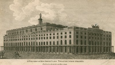 Een volledig uitzicht op het nieuwe Drury Lane Theatre, Londen, wanneer voltooid door English School