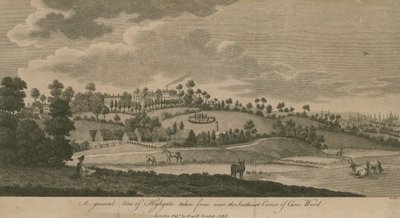 Een algemeen uitzicht op Highgate, Londen, genomen vanaf de zuidoostelijke hoek van Caen Wood door English School