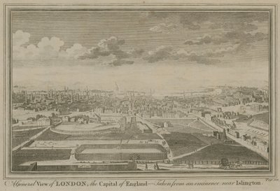 Een algemeen uitzicht op Londen, de hoofdstad van Engeland, gezien vanaf een hoogte bij Islington door English School