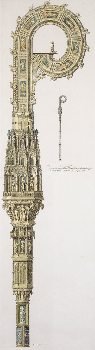 Geometrische elevatie van de kromstaf van William of Wykeham (c.1320-1404) gepubliceerd 1785 door English School