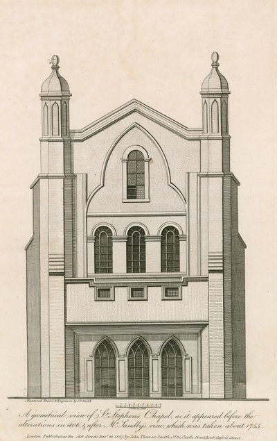 Een geometrisch uitzicht op de St. Stephens Kapel zoals het verscheen voor de wijzigingen in 1806 enz. door English School