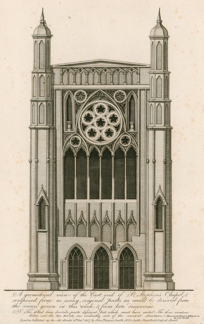 Een geometrisch uitzicht op het oostelijke uiteinde van de St. Stephens Kapel door English School