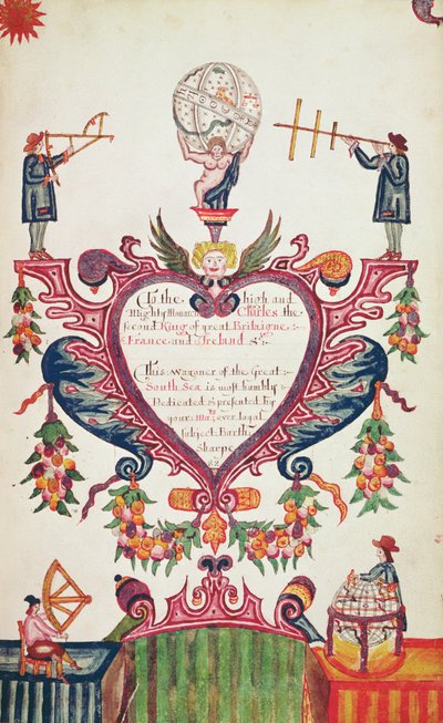 Een geschenk opgedragen aan Karel II door Bartholomew Sharp, ca. 1681 door English School