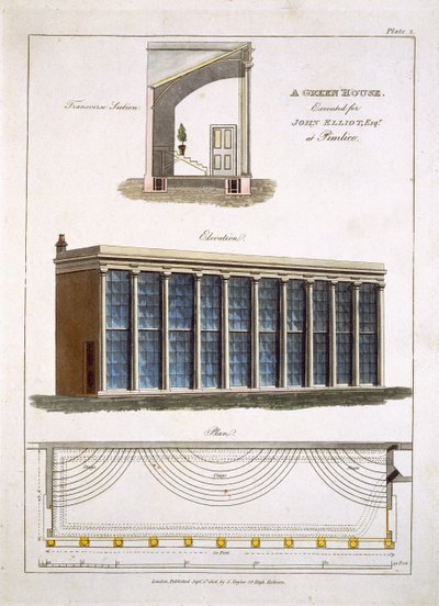Een kas voor John Elliott in Pimlico, Londen, 1806 door English School