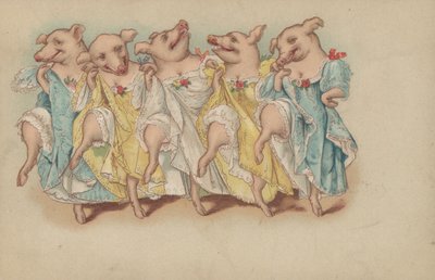 Een groep varkens die in een rij dansen door English School