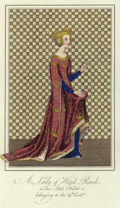 Een dame van hoge rang in haar staatsgewaad van de 14e eeuw door English School