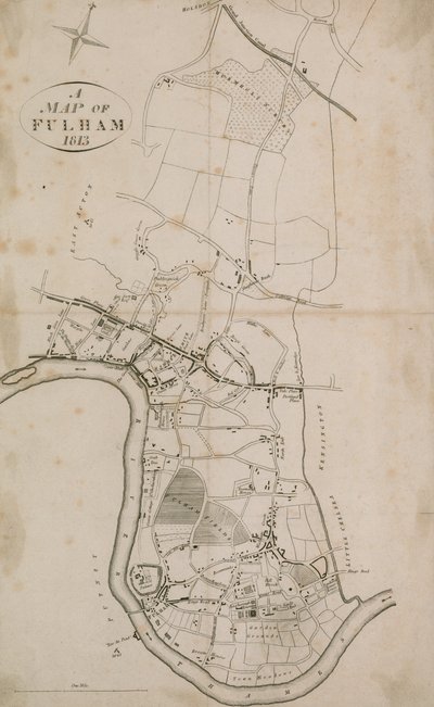 Een kaart van Fulham, Londen, 1813 door English School