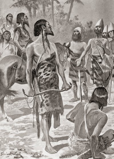 Een ontmoeting tussen Tyrische stichters van Carthago en Libische stamhoofden, uit Hutchinson