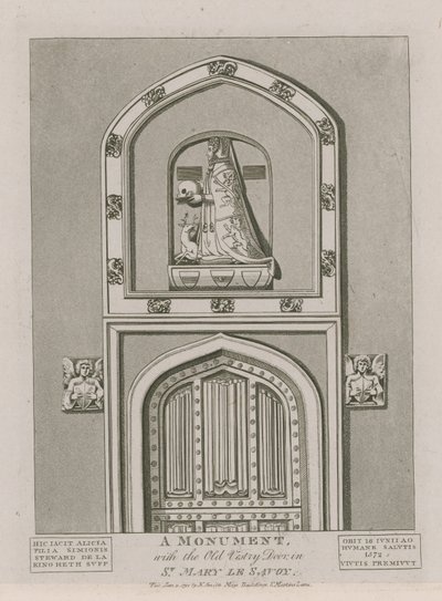 Een monument met de oude vestry deur in St Mary le Savoy door English School