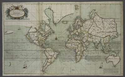Een nieuwe en correcte kaart van de wereld uit een atlas van de zee, 1707 (handgekleurde print) door English School