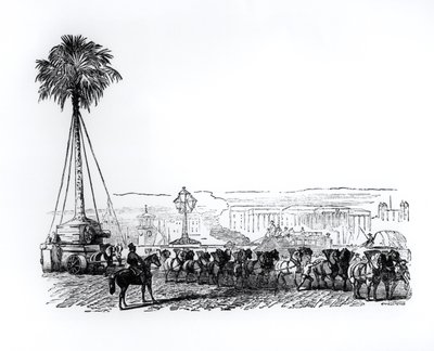 Een palmboom wordt naar Hyde Park vervoerd voor de Grote Tentoonstelling, Londen, 1851 door English School