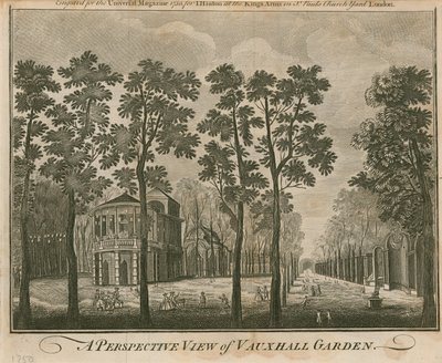 Een perspectivisch uitzicht op Vauxhall Garden, Londen door English School