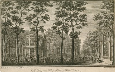 Een perspectief van Vauxhall-tuinen, Londen door English School