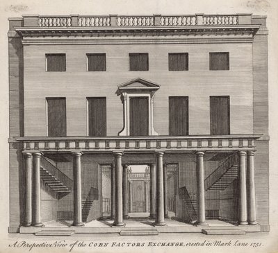 Een perspectief van de Graanhandelaarsbeurs, opgericht in Mark Lane 1751 door English School