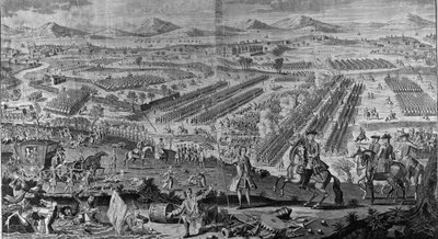 Een perspectivisch uitzicht op de glorieuze Slag bij Drunmossie Moor op 16 april 1746, 1746 door English School