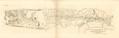 Een plan van Hyde Park en een deel van de City of London, met een positie voor een koninklijk paleis door English School