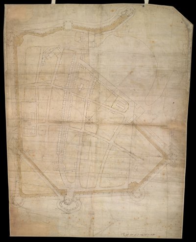 Een plan van de vestingwerken van de stad Portsmouth, ca. 1545-1546 door English School