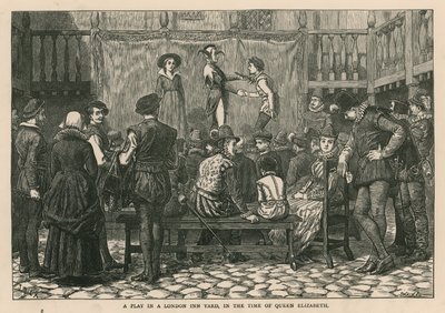 Een toneelstuk in een Londense herberg in de tijd van koningin Elizabeth door English School