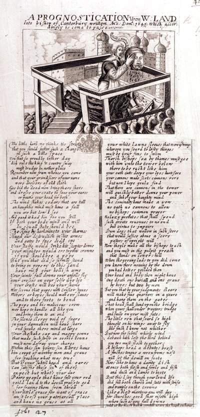 Een voorspelling over W. Laud, voormalig bisschop van Canterbury, geschreven Ano Dom, 1641, die dienovereenkomstig is uitgekomen, 1645 door English School