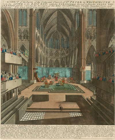 Een uitzicht op de binnenkant van de Collegiale Kerk van St. Pieter in Westminster (Westminster Abbey) door English School